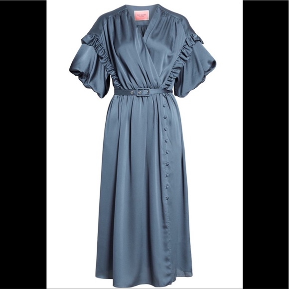 NWOT KATE SPADE NY Slate Blue Satin Midi Dress Size 6 - Picture 11 of 11